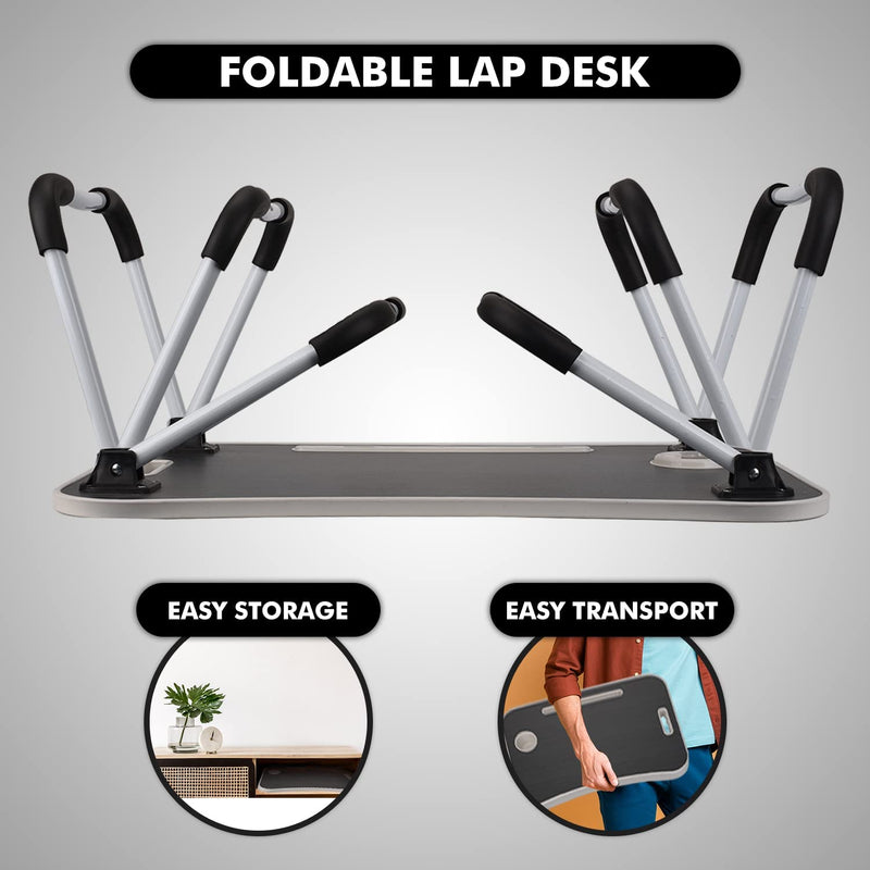 Folding Lap Desk for Bed and Sofa - Portable Wide Surface Bed Desk with Built-in Cup Holder and Tablet or Phone Slot for Working, Studying, Eating, and Watching Movies