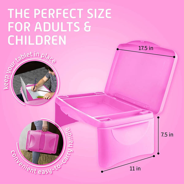 Folding Lap Desk, Laptop Desk, Breakfast Table, Bed Table, Serving Tray - The lapdesk Contains Extra Storage Space and dividers & Folds Very Easy, Great for Kids, Adults, Boys, Girls, (Pink)