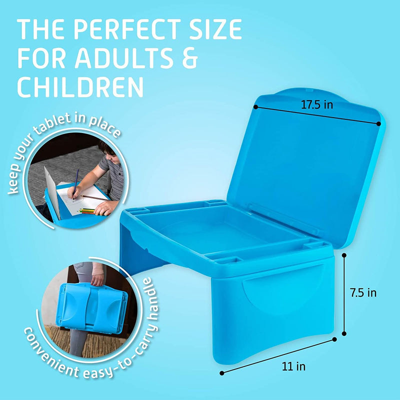 Folding Lap Desk, Laptop Desk, Breakfast Table, Bed Table, Serving Tray - The lapdesk Contains Extra Storage Space and dividers & Folds Very Easy, Great for Kids, Adults, Boys, Girls, (Blue)