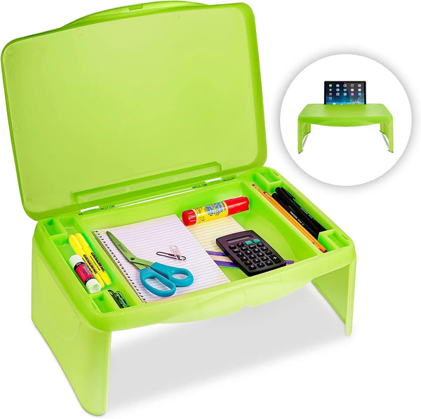 Folding Lap Desk, Laptop Desk, Breakfast Table, Bed Table, Serving Tray - The lapdesk Contains Extra Storage Space and dividers & Folds Very Easy, Great for Kids, Adults, Boys, Girls, (Green)