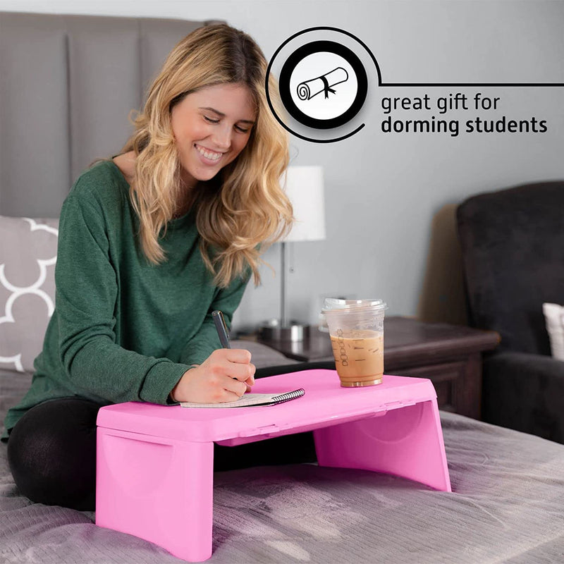 Folding Lap Desk, Laptop Desk, Breakfast Table, Bed Table, Serving Tray - The lapdesk Contains Extra Storage Space and dividers & Folds Very Easy, Great for Kids, Adults, Boys, Girls, (Pink)